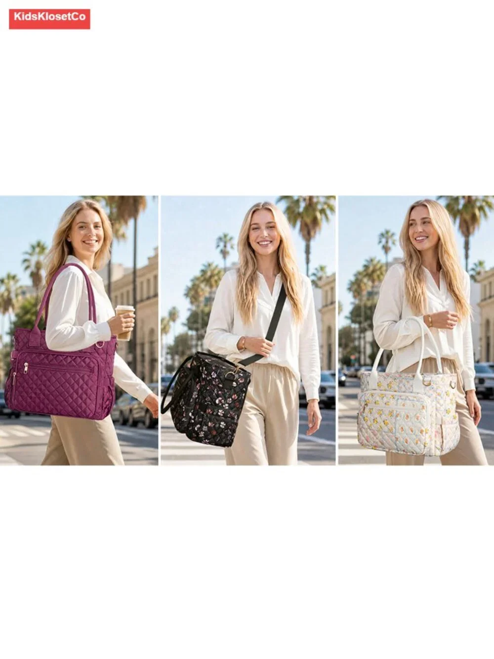 Insulated Quilted Lunch Bag Tote with 40oz Cup Holder, Leakproof Work Cooler